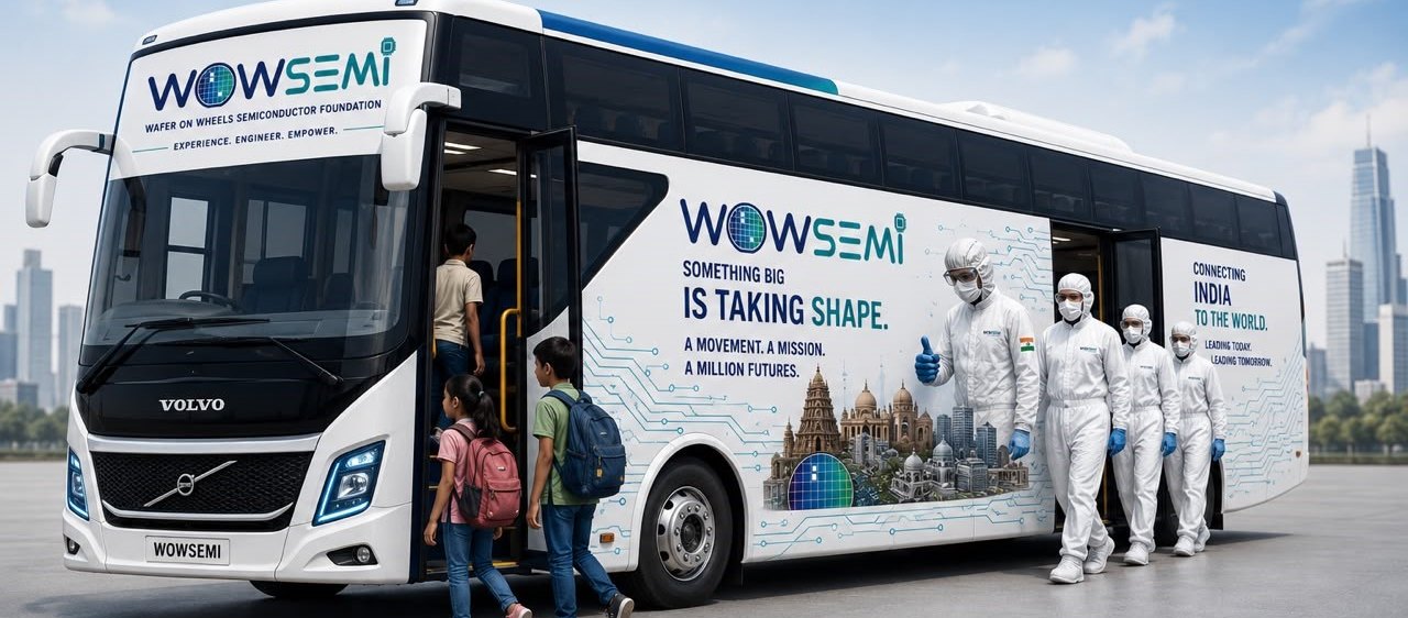 The WOWSemi mobile lab bus with students boarding